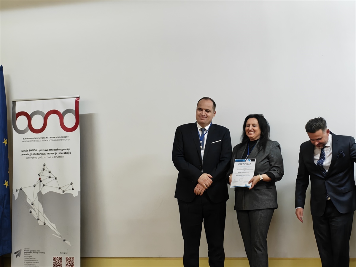 NA KONFERENCIJI U ZADRU Poslovnoj zoni Ivanec d.o.o. drugi put dodijeljen certifikat za pružanje usluga poslovnog savjetovanja poduzetnika i poduzetnika početnika