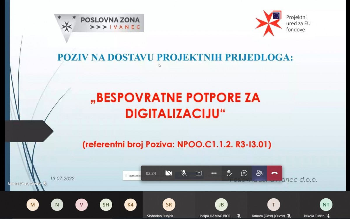 Poslovna zona Ivanec: Održan webinar na temu trenutno otvorenih javnih poziva